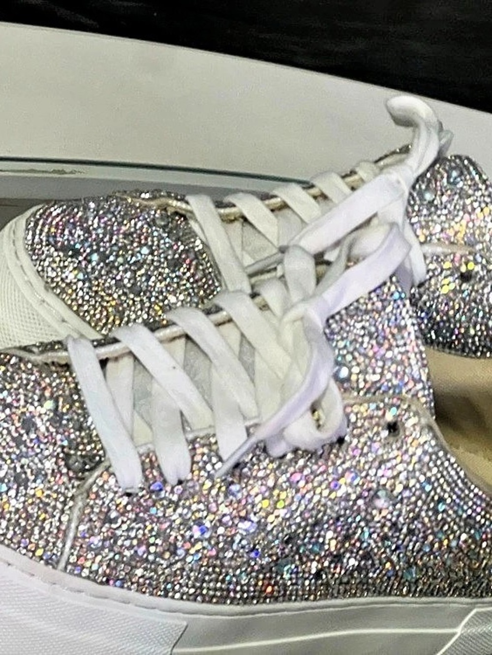 Betsey Johnson Rhinestone Sneakers in Silver & White Like New